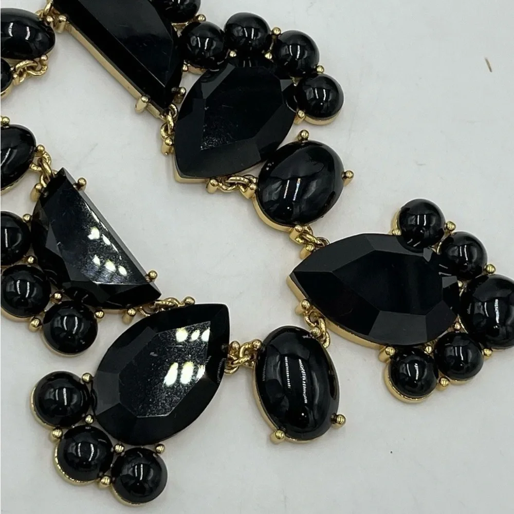 Kate Spade Day Tripper Black Faceted Rhinestones Gold Tone Statement Necklace‎